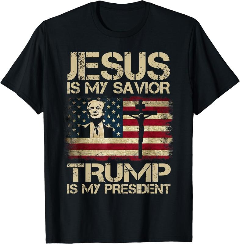 Jesus Is My Savior Trump Is My President Trump USA Flag T-Shirt | Unisex Cotton Tee Gift, Crewneck, Short Sleeve Hoodie,...