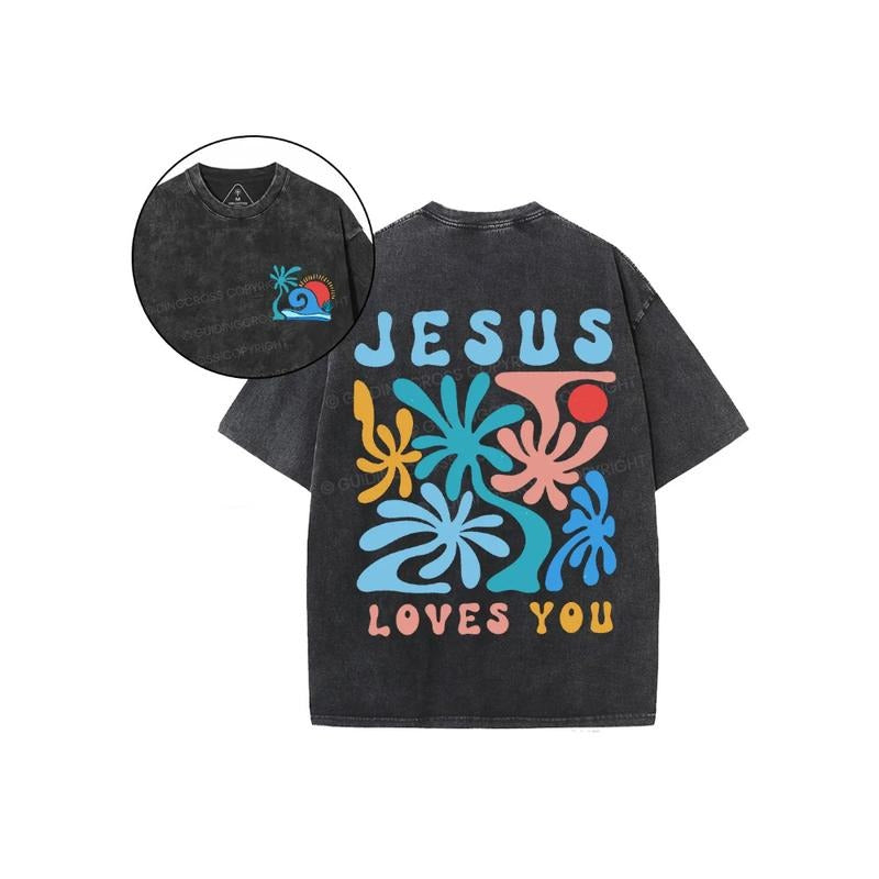 Jesus Love You Christian 2 Sided Comfy Printed Tee Pure Cotton Fabric Casual Streetstyle Crew Neck Short Sleeve...