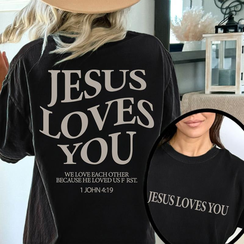 Jesus Loves You Christian Merch Christian Pattern T Shirt, Worship Shirt, Jesus Print Tops Christian Apparel Christian...