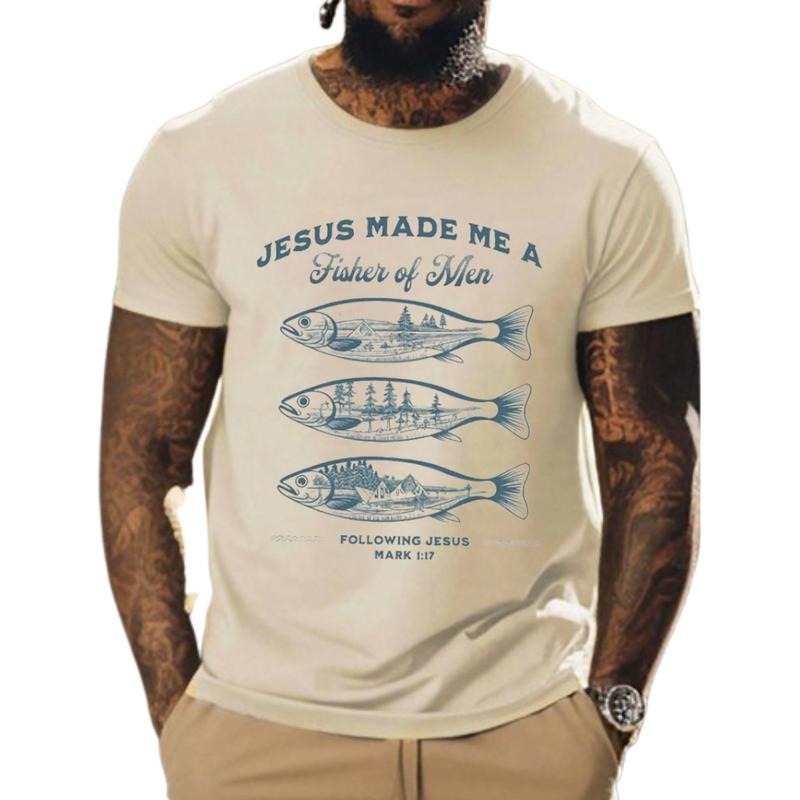 Jesus Made Me a Fisher Of Men Shirt Casual Style Crew Neck Short Sleeve T-Shirt Tops Trendy for Unisex, Perfect Gift...