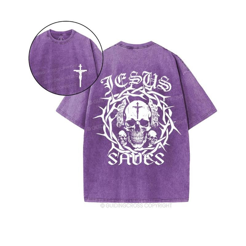 Jesus Save 2 Sided Tee Pure Cotton Fabric Casual Streetstyle Crew Neck Short Sleeve Soft-Washed T-Shirt Trendy Tops for...