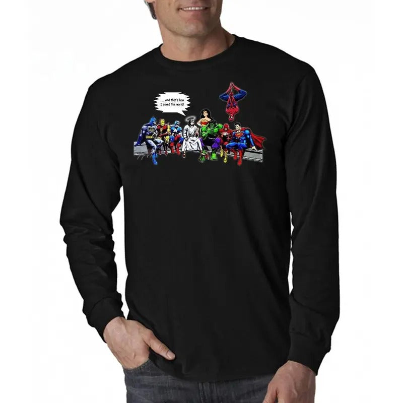 Jesus Superheroes And That's How I Saved The World Men's Long Sleeve T-Shirt Hoodie, Sweatshirt | HypeDripTees.com