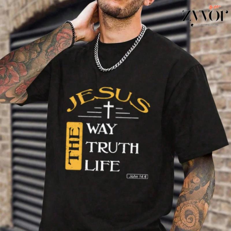 Jesus The Way Truth Life Christian T-Shirt Casual Style Crew Neck Short Sleeve T-Shirt Tops Trendy for Unisex, Perfect...
