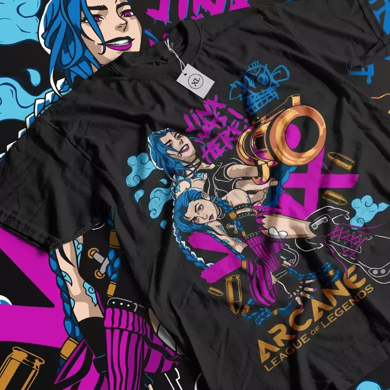 Jinx Arcane T-Shirt Japanese Anime Cartoon Jinx Arcane Graphic T-Shirt All Size Hoodie, Sweatshirt | HypeDripTees.com