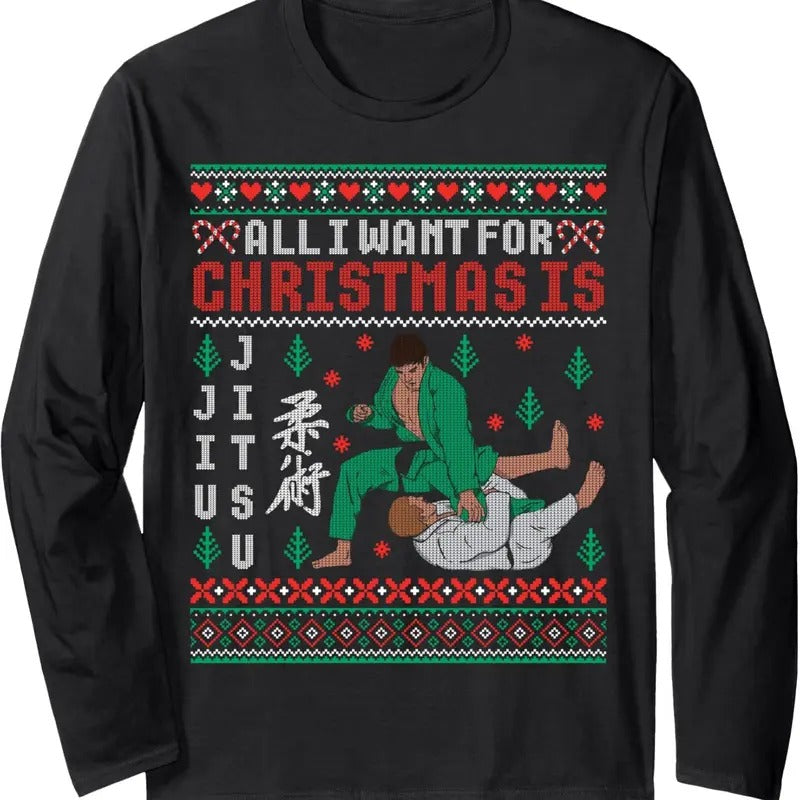 Jiu Jitsu MMA BJJ Funny Christmas Ugly Xmas Sweater Long Sleeve T-Shirt Hoodie, Sweatshirt | HypeDripTees.com