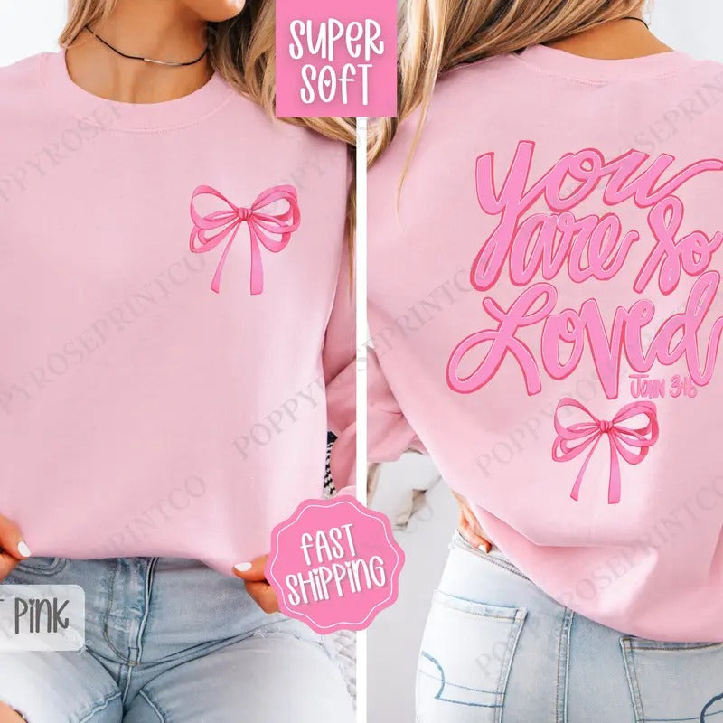 John 3:16 Sweatshirt, Cute Religious Crewneck, Coquette Bow Women's Sweater T-Shirts, Hoodie | HypeDripTees.com