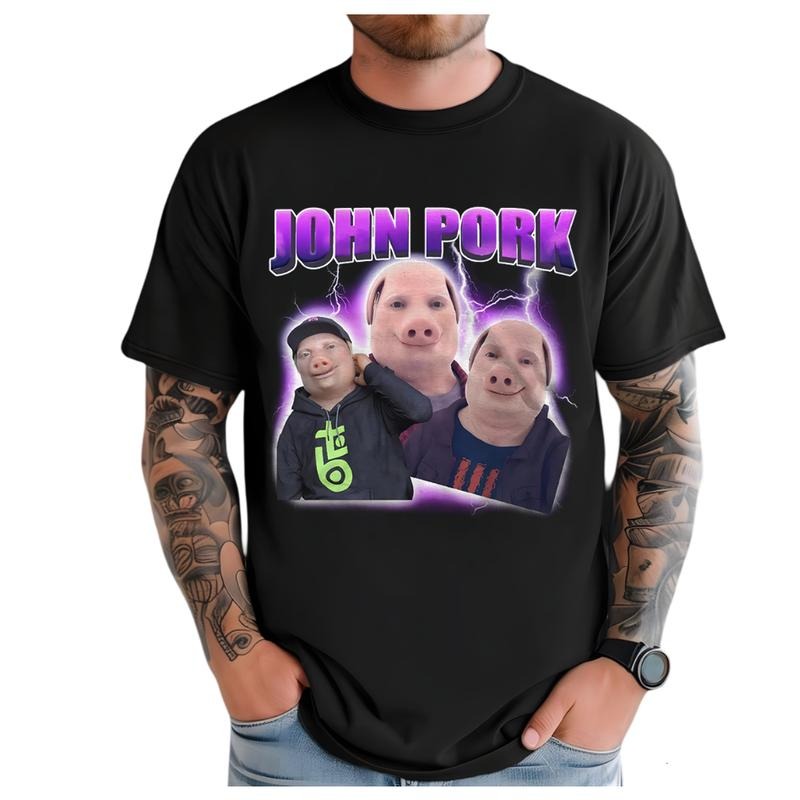 John Pork Funny Dank Memes T-Shirt Vintage 90s Graphic Tee Minimalist Graphic Hoodie, Sweatshirt | HypeDripTees.com