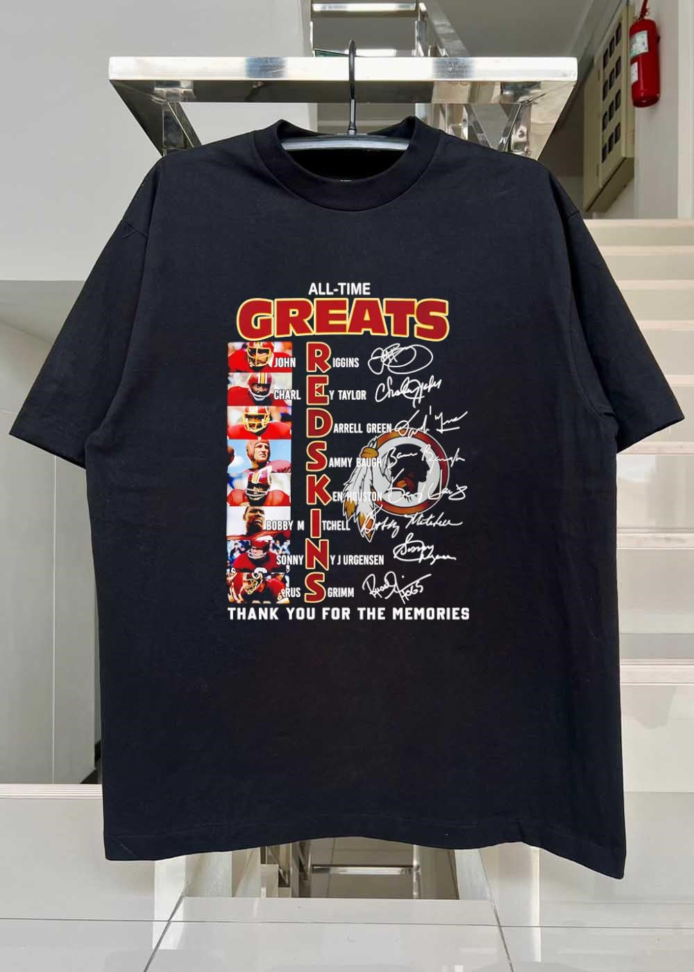 John Riggins Charley Taylor Darrell Green Sammy Baugh Ken Houston Bobby Mitchell Sonny Jurgensen Russ Grimm All Time Greats Redskins T-Shirt