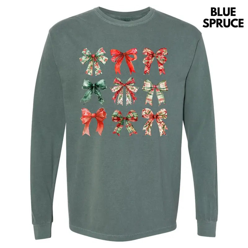 Jolly Christmas Bow Collage Long Sleeve Comfort Colors T-Shirt 'NLB' Hoodie, Sweatshirt | HypeDripTees.com