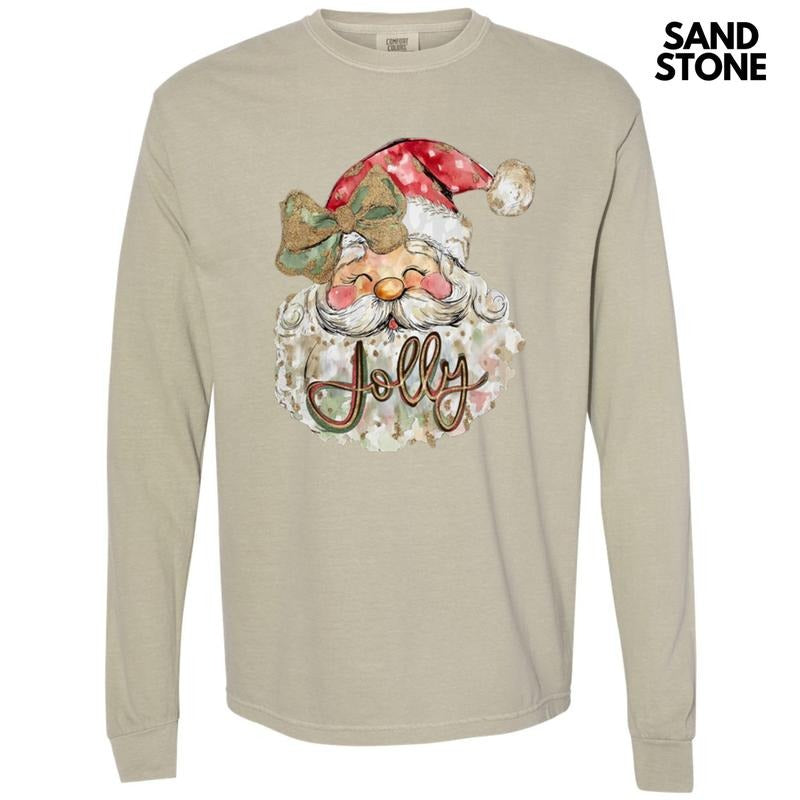 Jolly Smiling Santa Long Sleeve Comfort Colors T-Shirt Hoodie, Sweatshirt | HypeDripTees.com