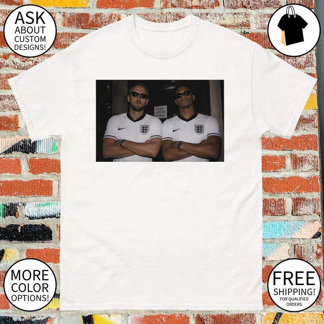 Jude Bellingham and Harry Kane wearing glass England Soccer World Cup 2026 shirt