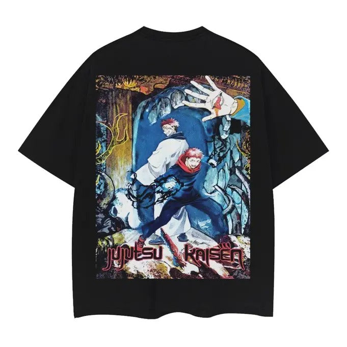 Jujutsu Kaisen "Sukuna & Itadori" Heavyweight Vintage Tee 100% Cotton OVERSIZED Anime T-shirt Menswear Top Casual Streetwear Black Baggy Tshirt Tropical