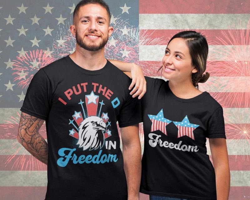 July 4th Matching Couple Shirts, Independence Day His and Hers Patriotic Flag Tshirt, Husband and Wife Gift, Matching Tee...