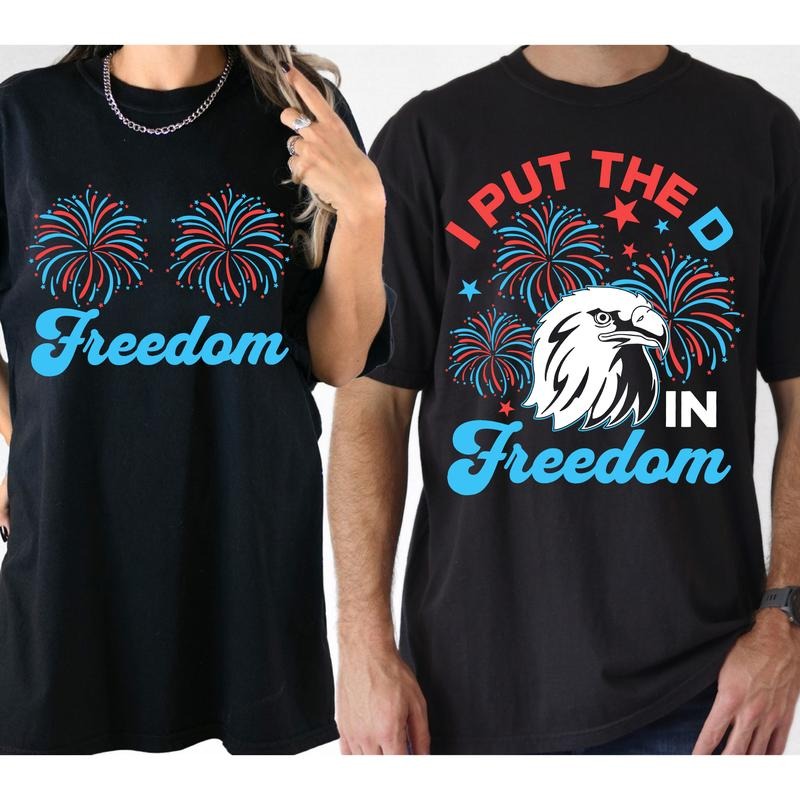 July 4th Matching Couple Shirts, Put The D In Freedom, Independence Day His and Hers Patriotic Flag Tshirt, Fourth Of...