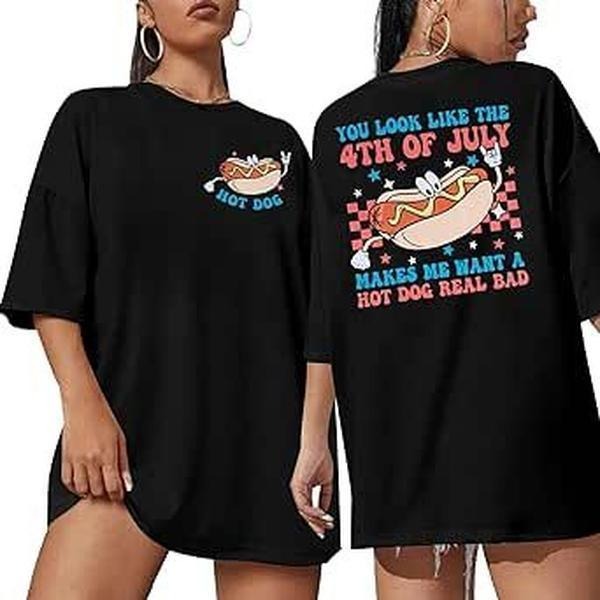 July 4th Shirts for Women - You Look like Funny Hot Dog Graphic Tshirt Hoodie, Sweatshirt | HypeDripTees.com
