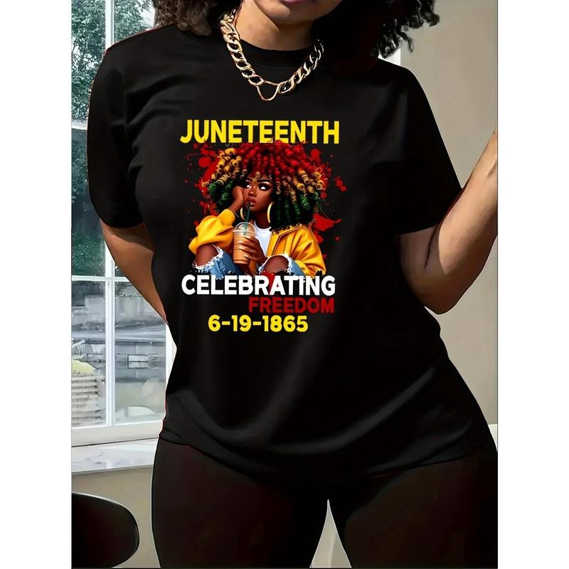 Juneteenth Celebrating Freedom Graphic Tee - Women's Black History Month T-Shirt with Afro & Splash Art Design, Vibrant...