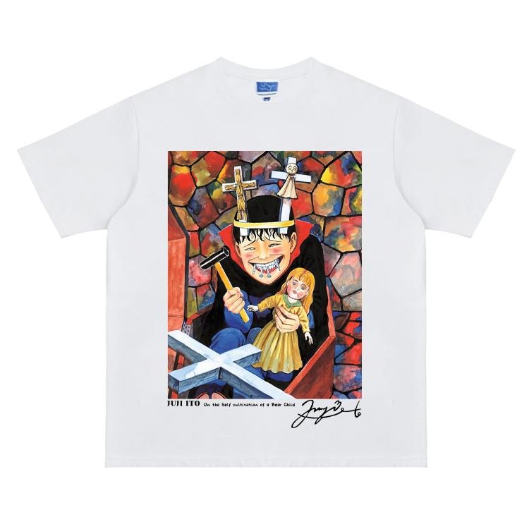 Junji Ito "Souichi" Heavyweight Vintage Tee 100% Cotton OVERSIZED Anime T-shirt Crew Necks Casual Wear Top Man White...