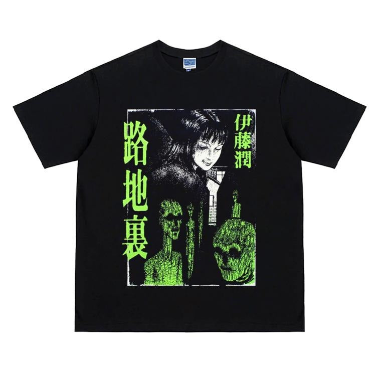 Junji Ito "The Haunted Alley" Heavyweight Vintage Tee 100% Cotton OVERSIZED Anime T-shirt Menswear Top Crew Necks Tshirt...