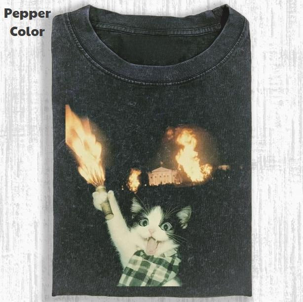 Just A Chill Girl Vintage Graphic Tee, Rebellious Cat T-Shirt, Animal Shirt, Unisex Meme Cringe Funny Shirt, Menswear...