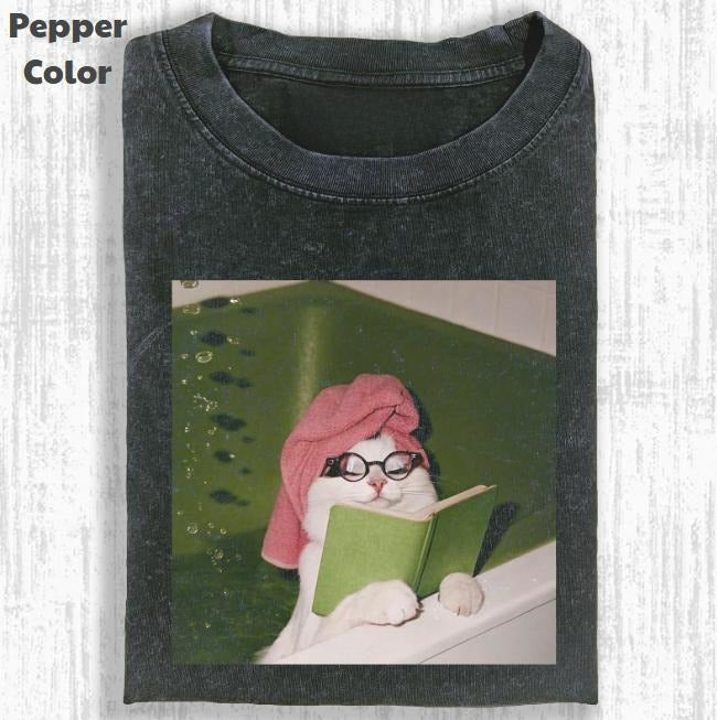 Just A Chill Girl Vintage Graphic Tee, The Cat Who Studied Hard T-Shirt, Cat Kitten Animal Shirt, Unisex Meme Cringe...