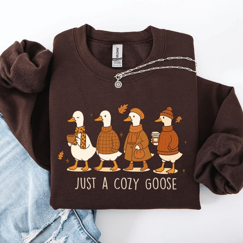 Just A Cozy Goose, Cute, Autumn, Fall, Pumpkin Spice Sweatshirt T-Shirts, Hoodie | HypeDripTees.com