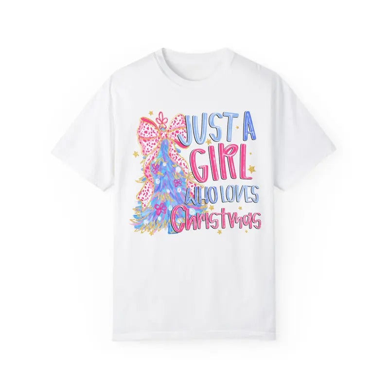 Just A Girl Who Loves Christmas  Shirt, Preppy Christmas Tee,  Womens Holiday Tshirt Hoodie, Sweatshirt | HypeDripTees.com