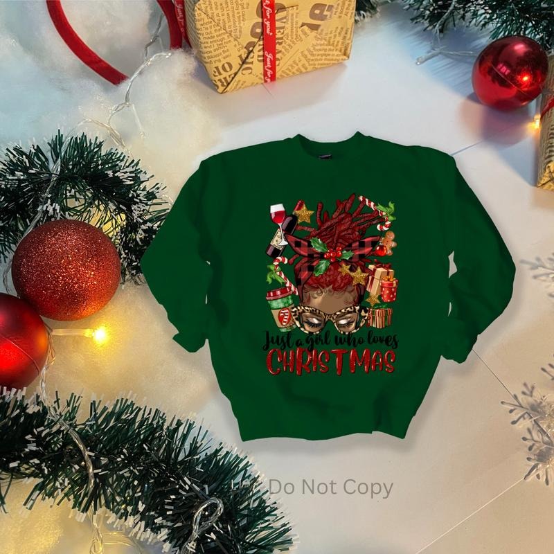 Just A Girl Who Loves Christmas DTF Transfer ONLY - This is NOT a T Shirt Hoodie, Sweatshirt | HypeDripTees.com