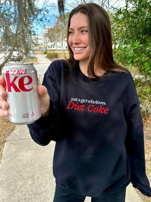 'Just A Girl Who Loves Diet Coke' Crewneck Sweatshirt, Embroidery diet coke T-Shirts, Hoodie | HypeDripTees.com