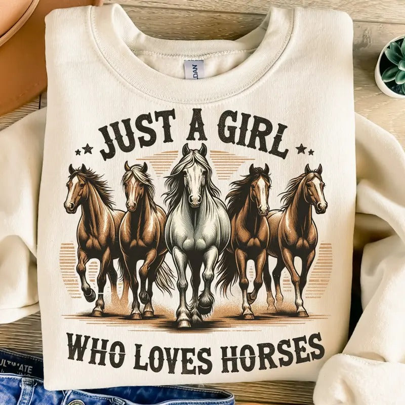 Just A Girl Who Loves Horses Png Sublimation Design Horse Sublimation Retro Png Western Png T-shirt Design Instant...