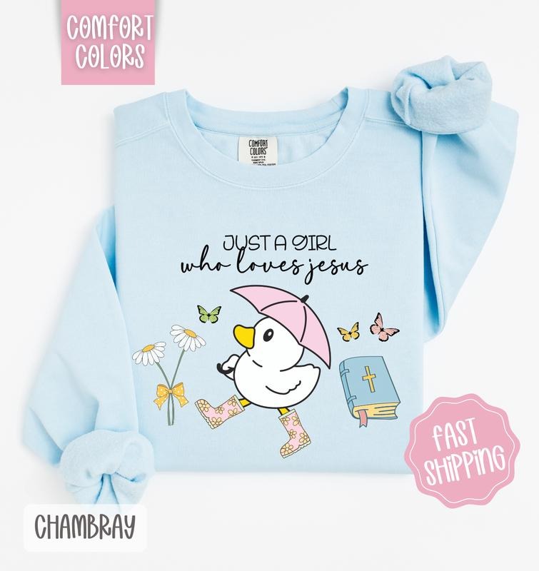 Just A Girl Who Loves Jesus Comfort Colors Sweatshirt, Religious Sweater, Cute Women's Crewneck, Gift for Her T-Shirts,...