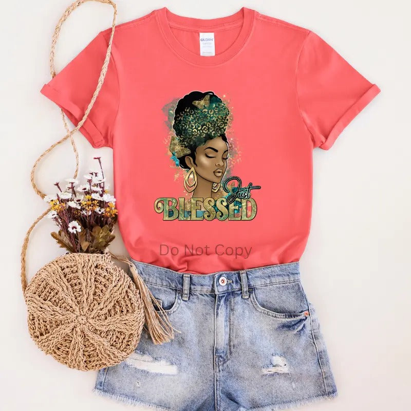 Just Blessed Teal DTF Transfer ONLY -This is NOT a T Shirt Hoodie, Sweatshirt | HypeDripTees.com