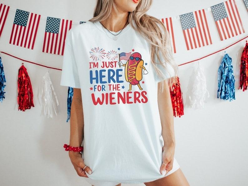 Just Here For The Wieners Shirt, Hot Dog T-Shirt, 4th of July Funny Hot Dog, Independence Day Tee, Retro America...