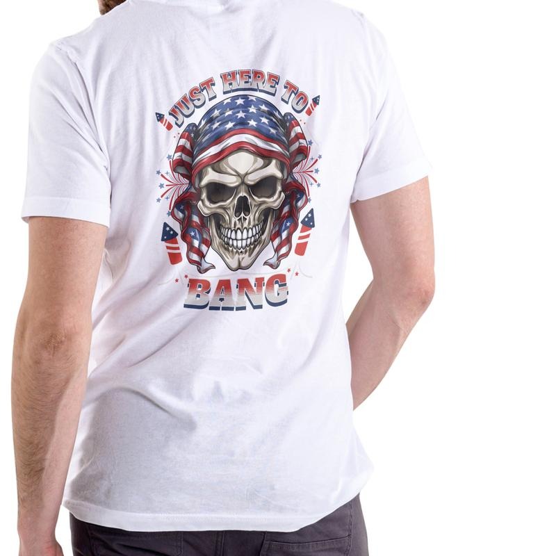 Just Here To Bang July 4th Funny T Shirt Unisex Cotton with Patriotic Skull Design Hoodie, Sweatshirt | HypeDripTees.com