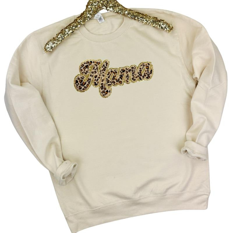 Just Hoods - Cheetah Mama Chenille Patch Sweatshirt T-Shirts, Hoodie | HypeDripTees.com