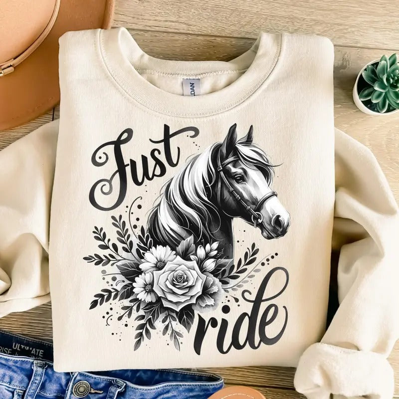 Just Ride Png Horse Png Flowers Png Just Ride Sublimation Trendy Png Horse Sublimation Vintage Png T-shirt Design...