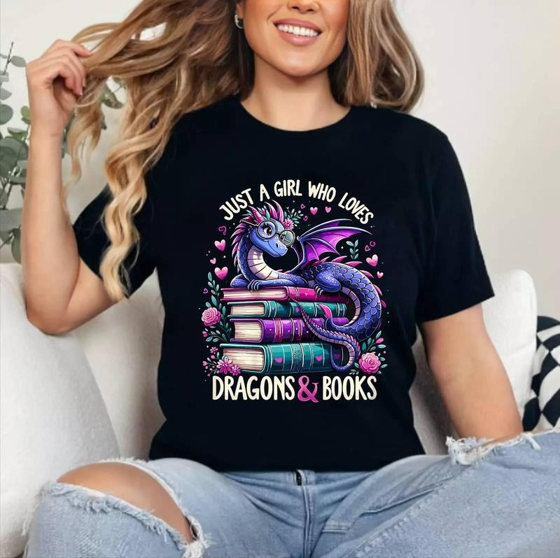 Just Girl Who Loves Dragons Books Dragon Reading Cotton 100% Top Trending T-Shirts, Hoodie, Sweatshirt