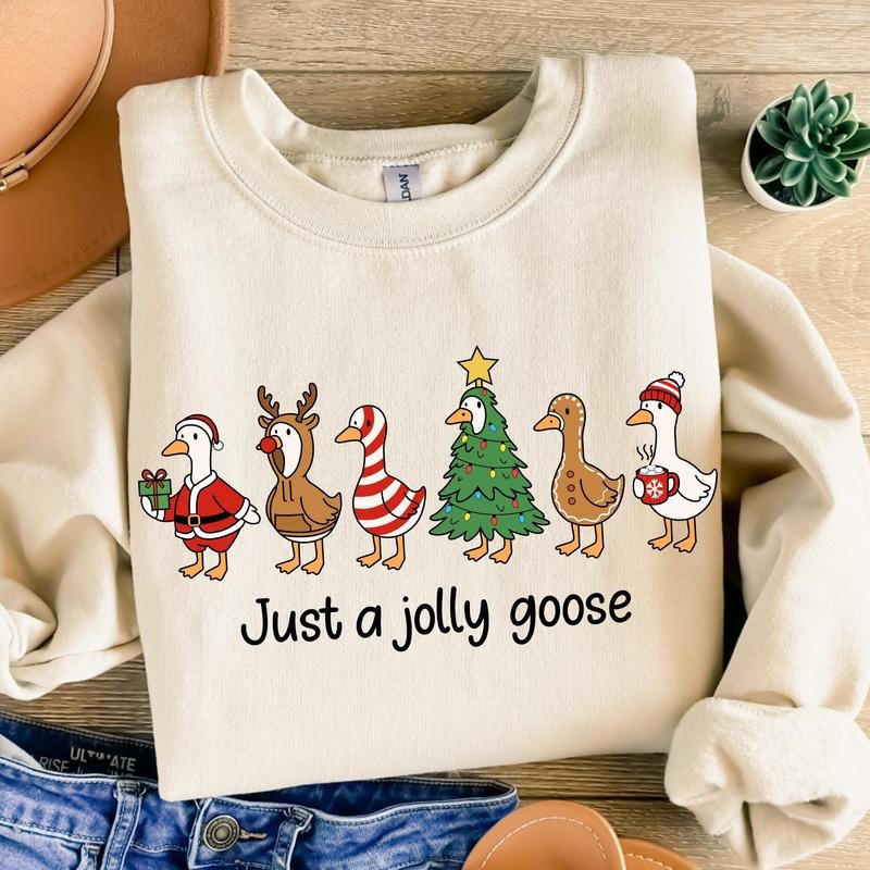Just a Jolly Goose Funny Christmas Sweatshirt, Trendy Christmas Season Graphic Design Unisex Sweatshirt for Women for Men...