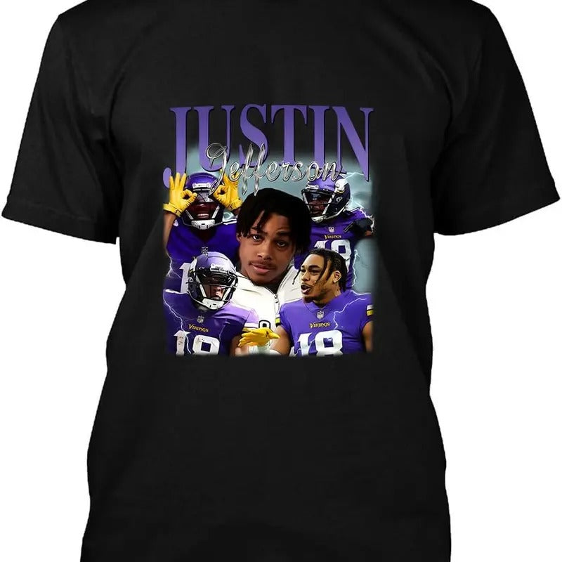 Justin Jefferson Vintage T-Shirt Black and White and Other Hoodie, Sweatshirt | HypeDripTees.com