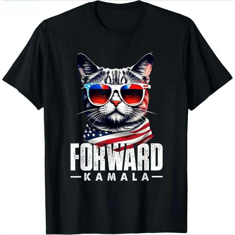 Kamala Harris 2024 Cat US Flag Sunglasses Forward Kamala T-Shirt Hoodie, Sweatshirt | HypeDripTees.com