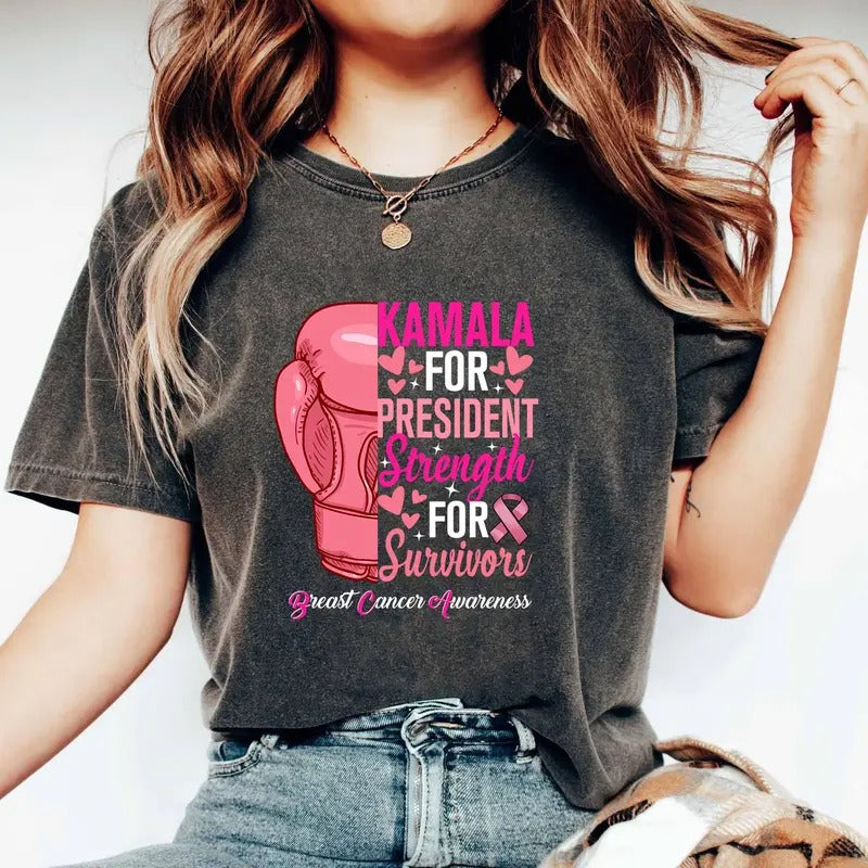 Kamala Harris 2024 For President Shirt Kamala Harris Breast Cancer Squad Shirt Breast Cancer Awareness Tee Kamala Harris...