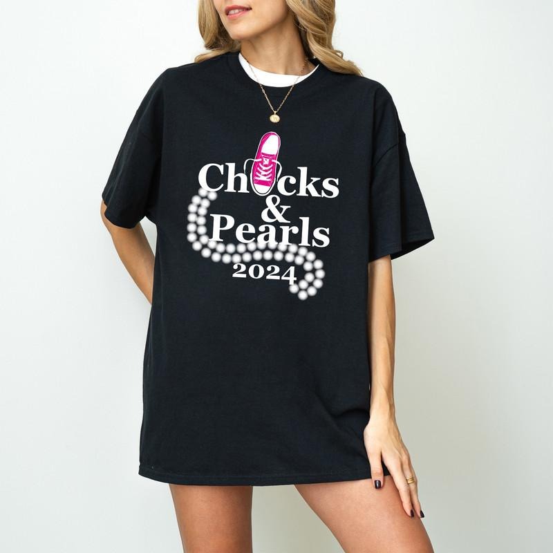 Kamala Harris Chucks & Pearls 2024 Election T-Shirt, Kamala Fashion Tee, Kamala Harris President 2024 Shirt, Women Power,...