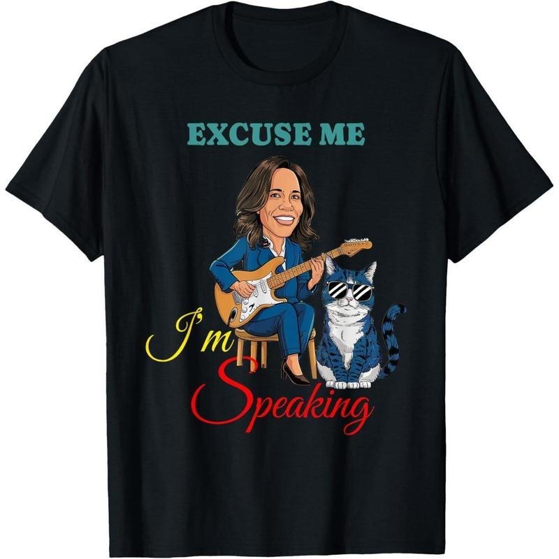 Kamala Harris Guitar Excuse Me I m Speaking - Cat Lady Quote T-Shirt Hoodie, Sweatshirt | HypeDripTees.com