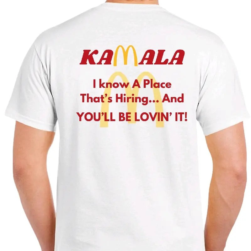 Kamala You'll be Lovin' it T-. Menswear, Crewneck Top Tshirt Cotton Casual t funny meme Hoodie, Sweatshirt | HypeDripTees.com
