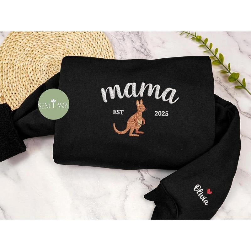 Kangaroo Mom Embroidered Sweatshirt, Custom Date Mother's Day Gift, Personalized Birthday Gift for Wife, Australia...