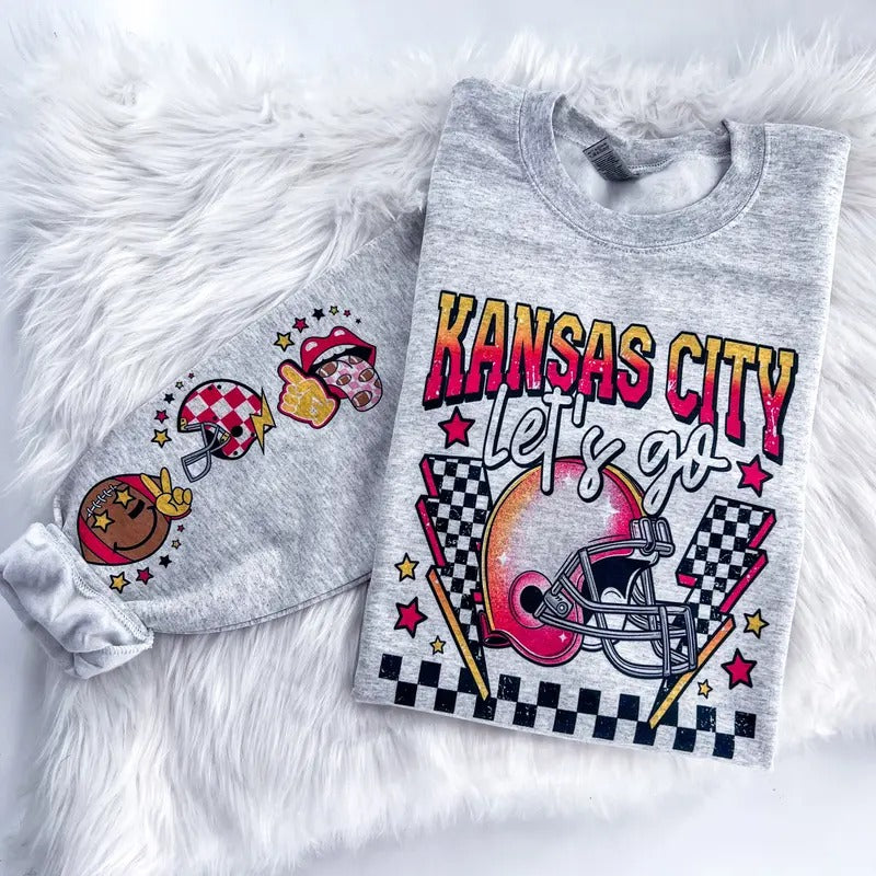Kansas City Football Game Day Sweatshirt or Hoodie with sleeve prints Comfy Unisex Tops T-Shirts | HypeDripTees.com