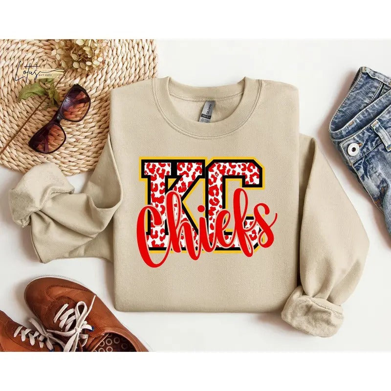 Kansas City Football Sweatshirt, School Spirit Sweater, Chiefs Jersey Sweatshirt, Chiefs Fan Sweatshirt, American...