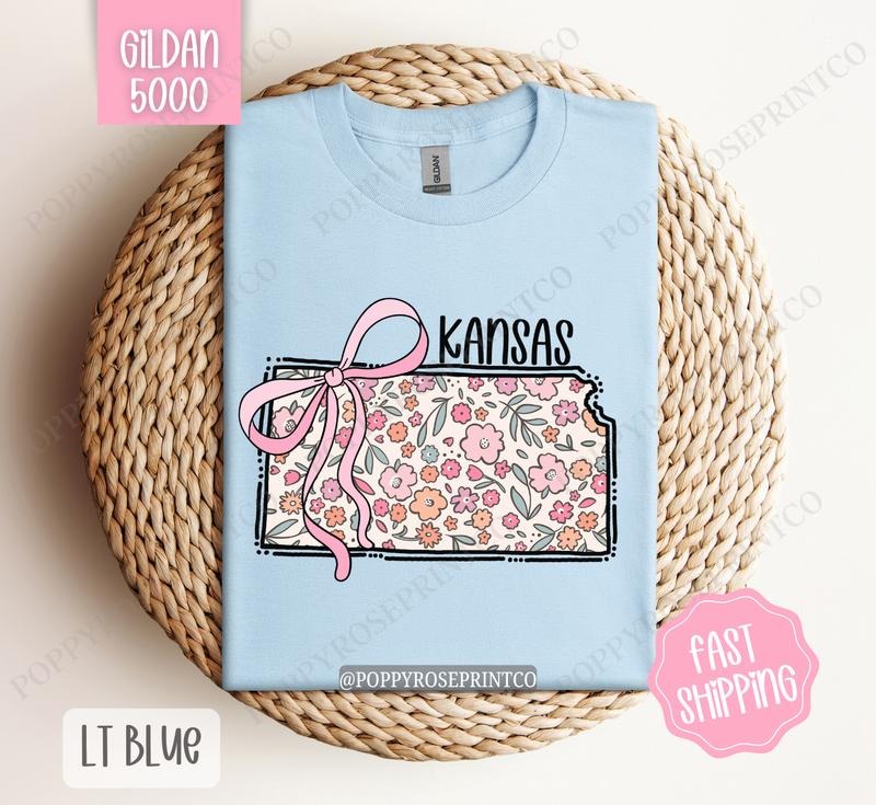 Kansas Gildan T-shirt, Cute Kansas State Shirt, Kansas Floral Bow Tee Hoodie, Sweatshirt | HypeDripTees.com