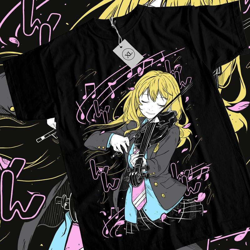 Kaori T-Shirt S-4XL Kousei Your Lie In April Anime kaori miyazono Music Shirt Tshirt S-4XL Hoodie, Sweatshirt