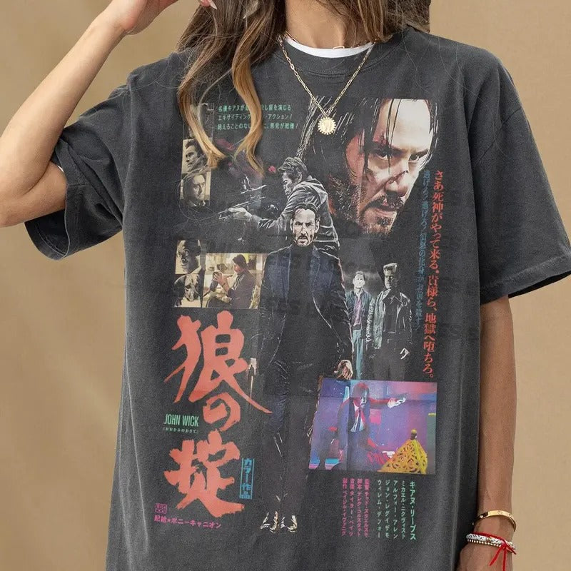 Keanu Reeves Vintage Shirt Action Movie T Shirt John Film Japanese Poster Art Memorabilia Bootleg Streetwear Crew Neck Menswear Top Womenswear Top Underwear Streetwear T-Shirts, Hoodie, Sweatshirt