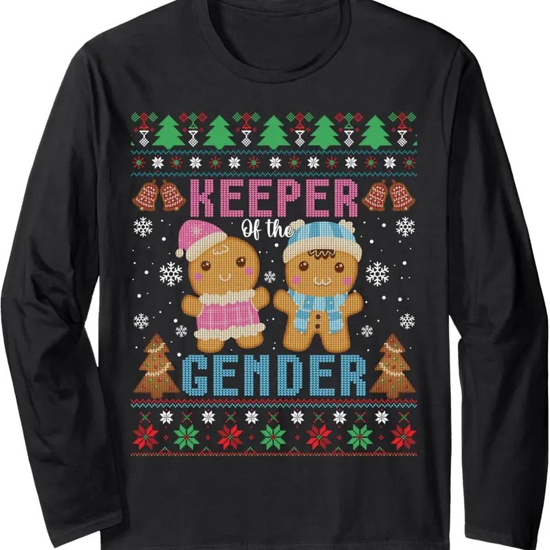 Keeper Of The Gender Christmas Cookies Gingerbread Xmas Ugly Long Sleeve T-Shirt Hoodie, Sweatshirt | HypeDripTees.com